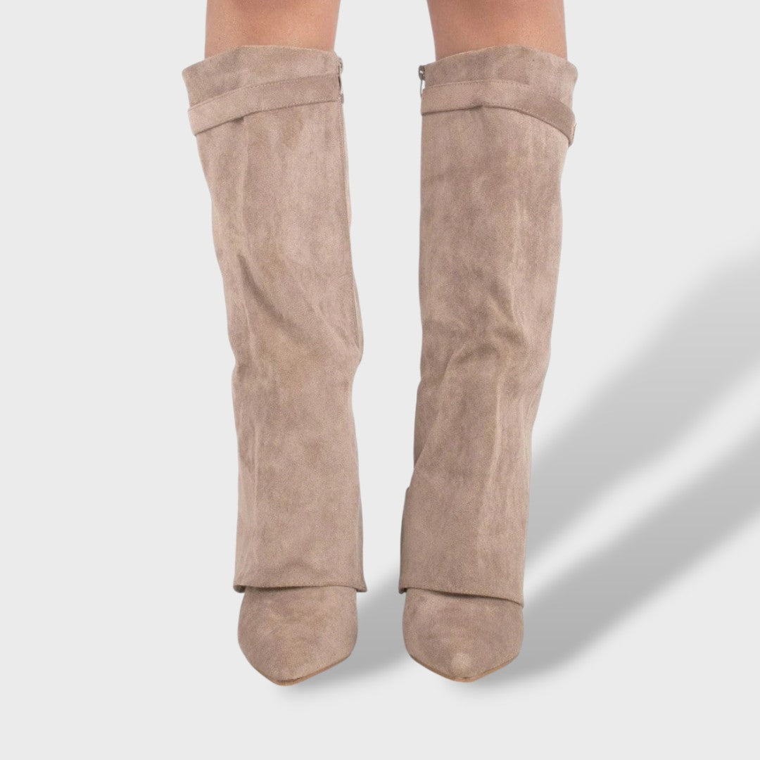 Bottes hautes à revers avec détail doré pour femme – vue 2