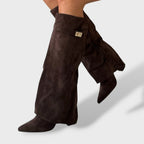 Bottes hautes à revers avec détail doré marron pour femme