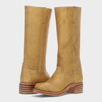 Bottes hautes à talon bloc et surpiqûres jaune pour femme