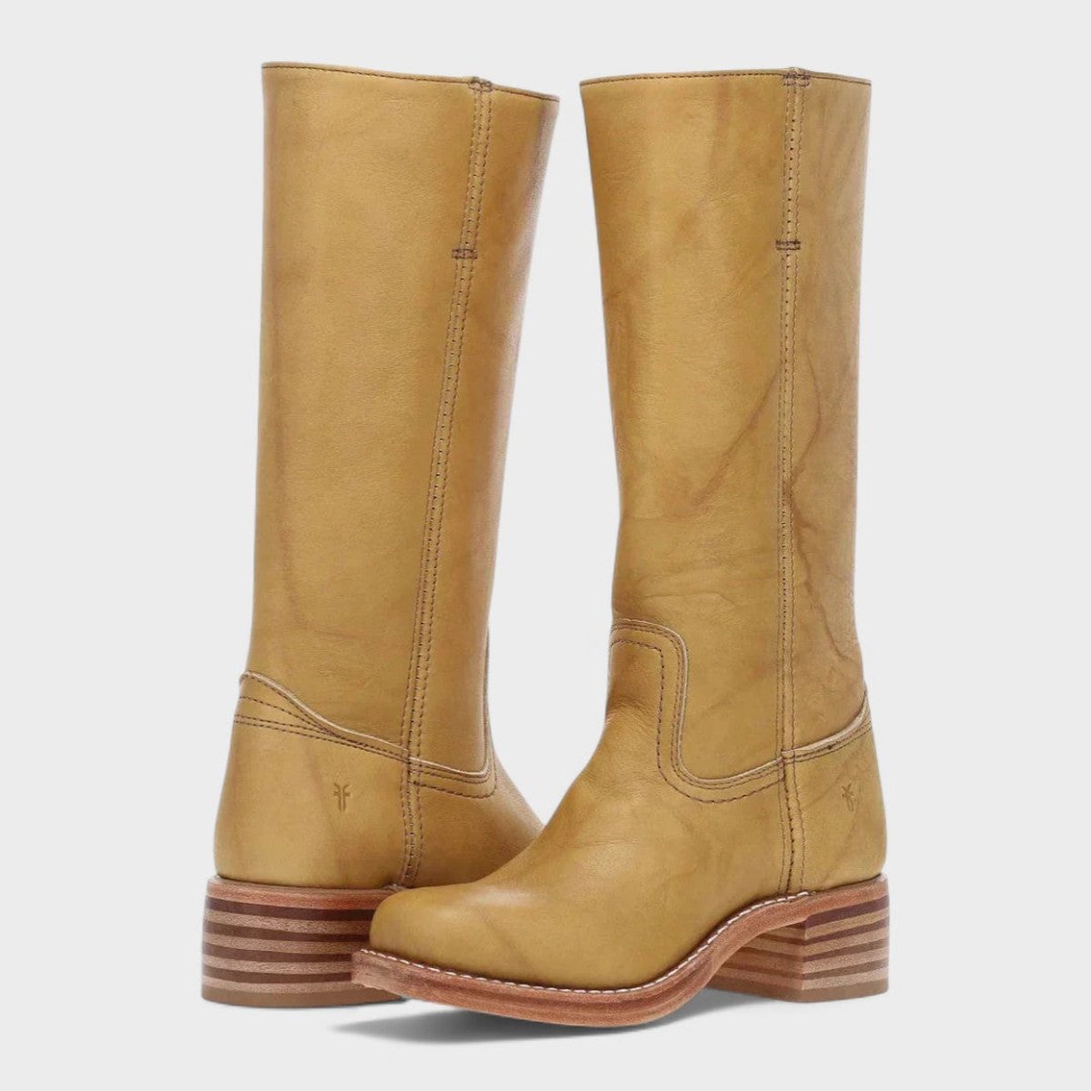Bottes hautes à talon bloc et surpiqûres jaune pour femme