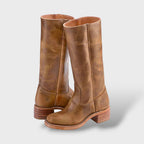 Bottes hautes talon bloc structuré kaki pour femme