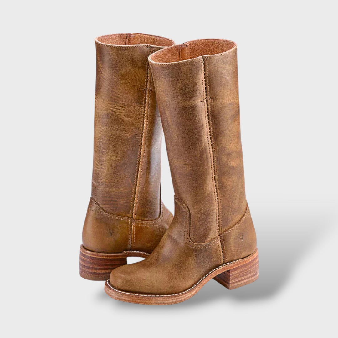 Bottes hautes talon bloc structuré kaki pour femme