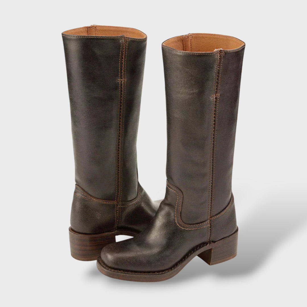 Bottes hautes talon bloc structuré marron pour femme