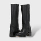 Bottes hautes talon bloc structuré noir pour femme