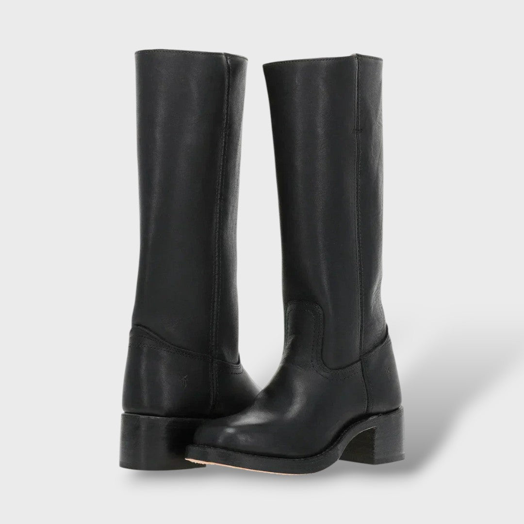 Bottes hautes talon bloc structuré noir pour femme