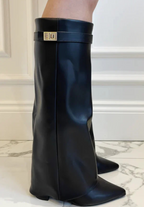 Bottes hautes en cuir à boucle dorée pour femme