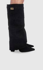 Bottes hautes en daim détail métallique doré pour femme