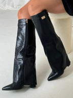 Bottes hautes en daim détail métallique doré pour femme