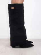 Bottes hautes en daim détail métallique doré pour femme