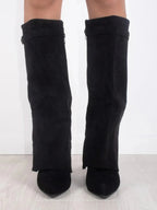 Bottes hautes en daim détail métallique doré pour femme