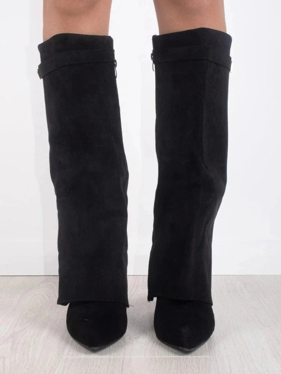 Bottes hautes en daim détail métallique doré pour femme