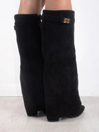 Bottes hautes en daim détail métallique doré pour femme