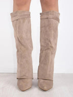 Bottes hautes en daim détail métallique doré pour femme