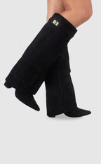 Bottes hautes en daim détail métallique doré pour femme