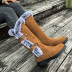 Bottes hautes fourrure grise boucles décoratives pour femme