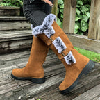 Bottes hautes fourrure grise boucles décoratives pour femme – vue 4