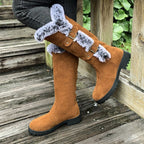 Bottes hautes fourrure grise boucles décoratives marron clair pour femme