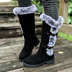 Bottes hautes fourrure grise boucles décoratives noir pour femme