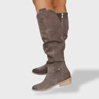 Bottes hautes plissées à talon bloc pour femme – vue 3