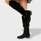 Bottes hautes plissées à talon bloc noir pour femme