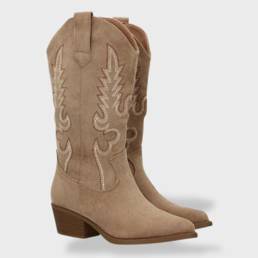 Bottes western brodées à talon kaki pour femme