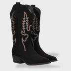 Bottes western brodées à talon noir pour femme