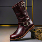Bottines mi-mollet à double boucle bordeaux pour homme