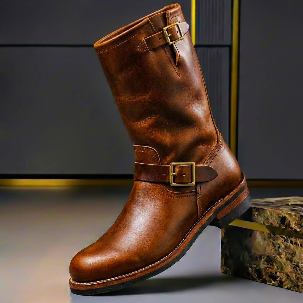 Bottines mi-mollet à double boucle marron pour homme