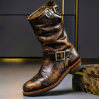 Bottines mi-mollet à double boucle marron foncé pour homme