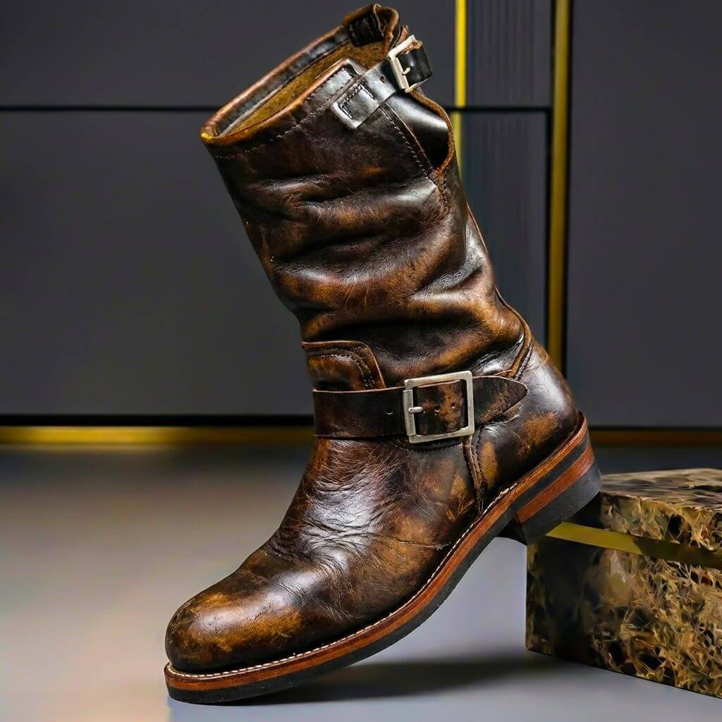 Bottines mi-mollet à double boucle marron foncé pour homme