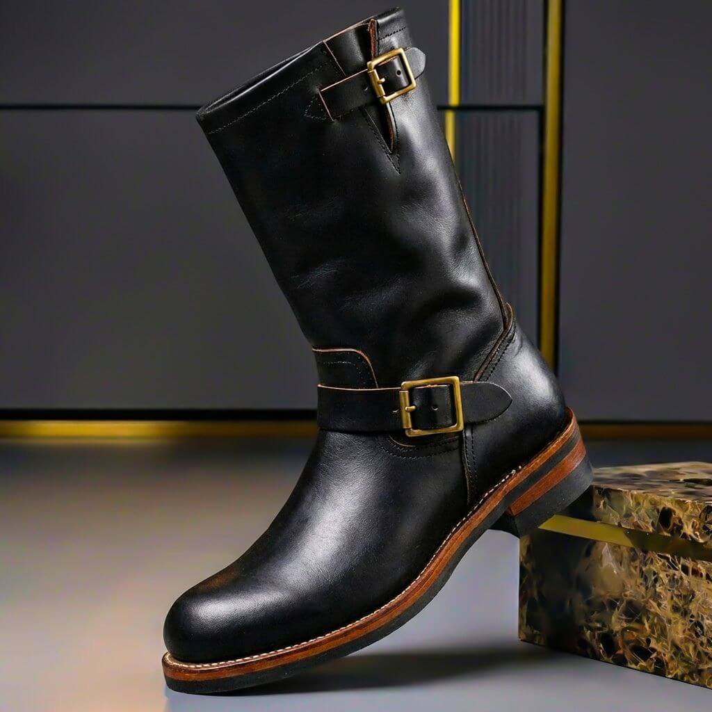 Bottines mi-mollet à double boucle noir pour homme