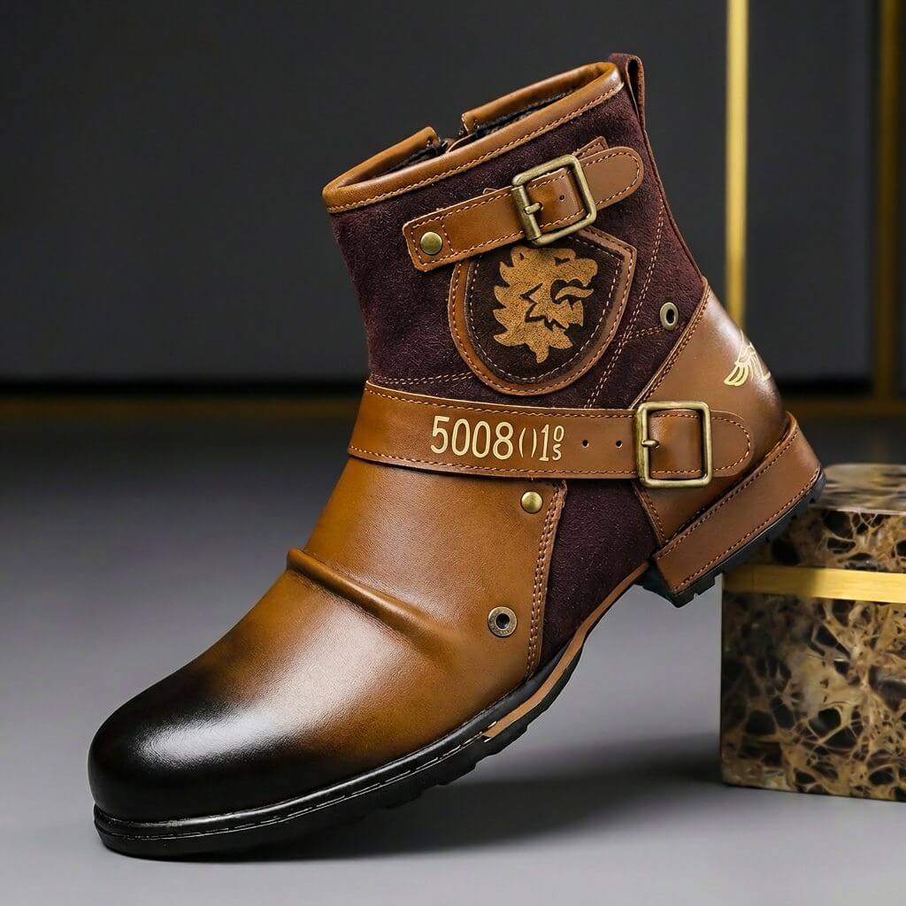 Bottines homme à double boucle empiècements contrastés marron pour homme