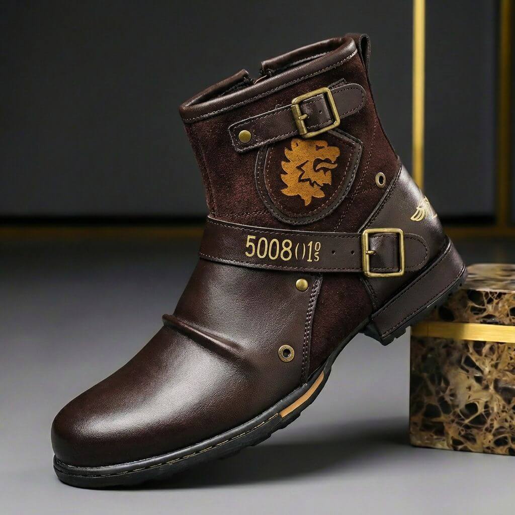 Bottines homme à double boucle empiècements contrastés marron foncé pour homme