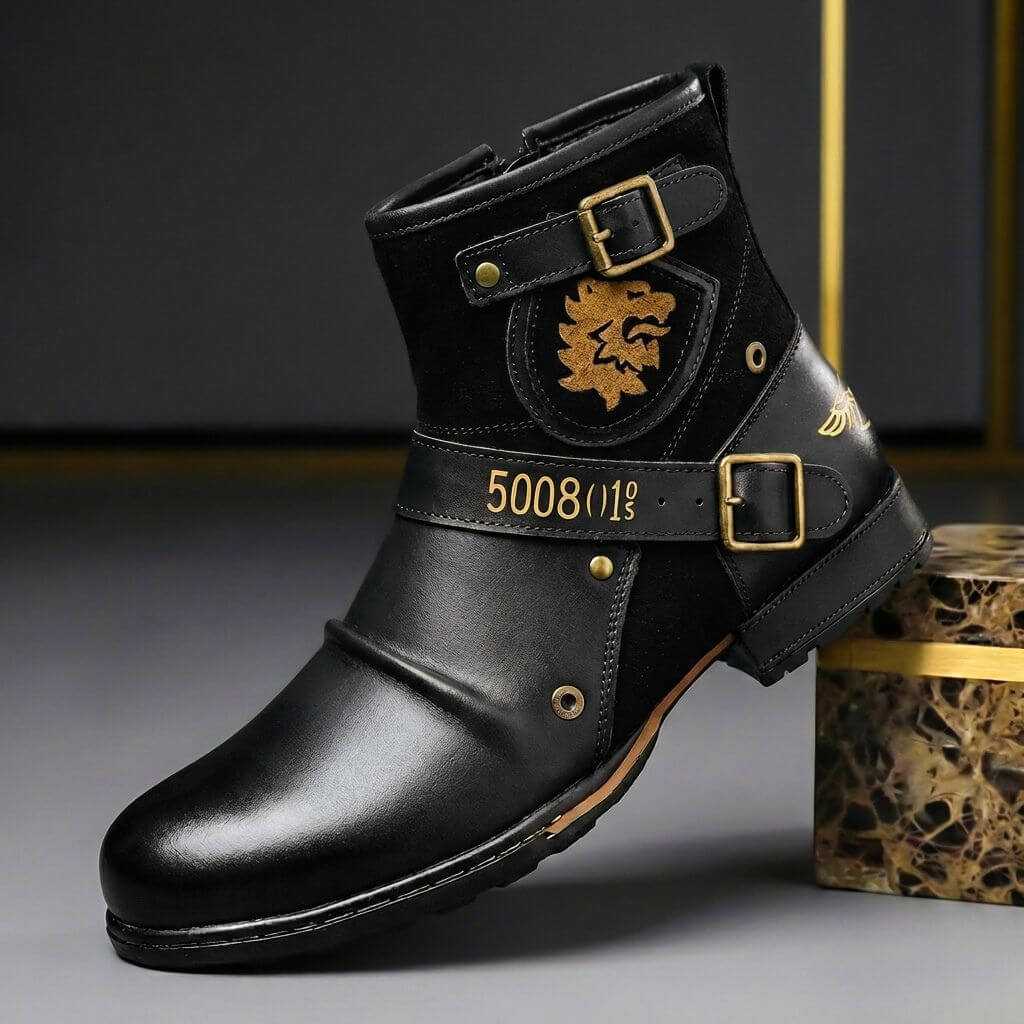 Bottines homme à double boucle empiècements contrastés noir pour homme