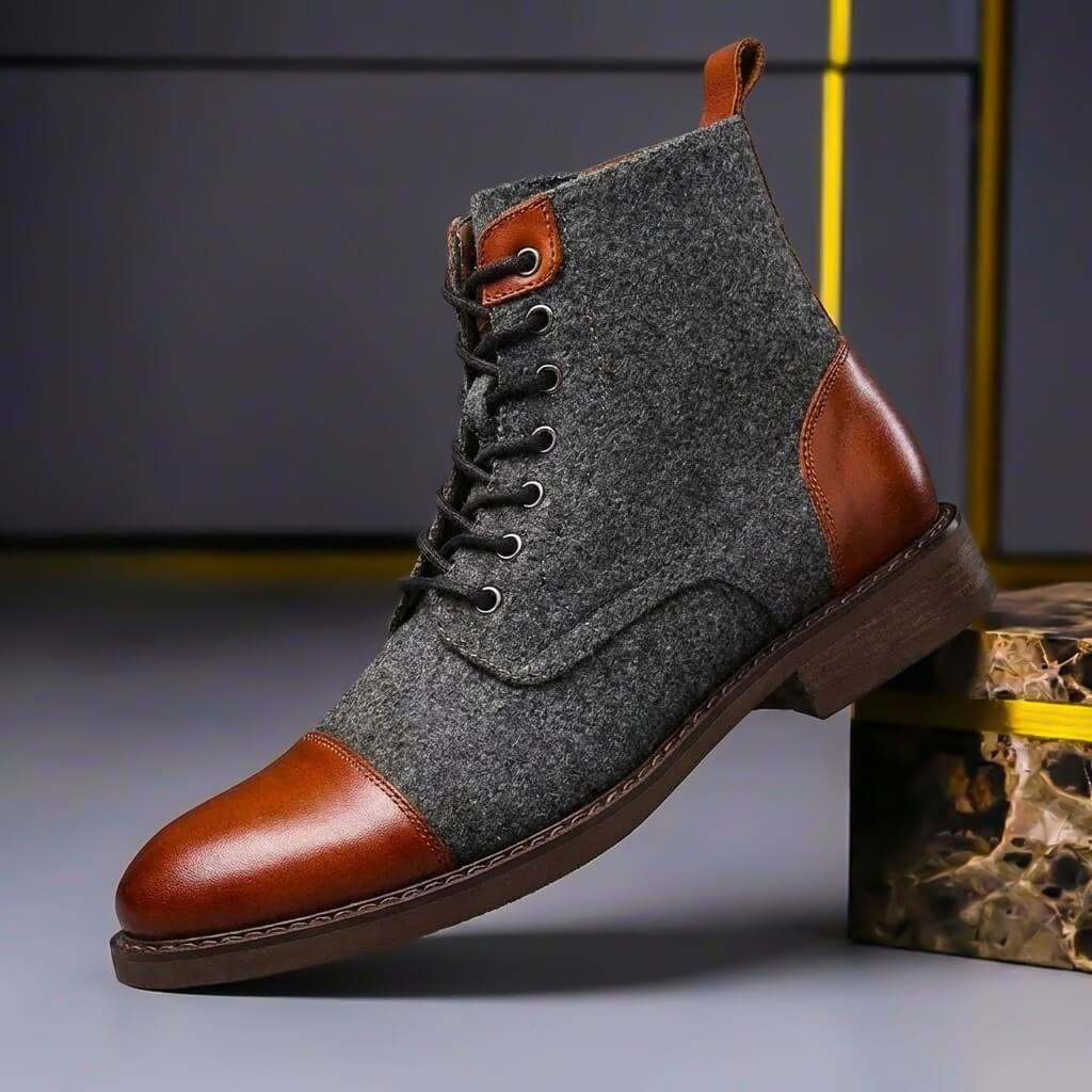 Bottines montantes à lacets bicolores marron pour homme