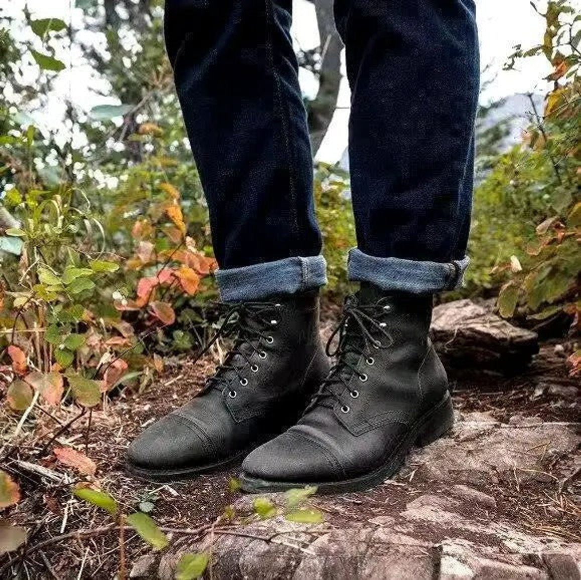 Bottines montantes à lacets bout rapporté noir pour homme