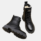 Bottines à lacets doublure peluche semelle épaisse pour femme