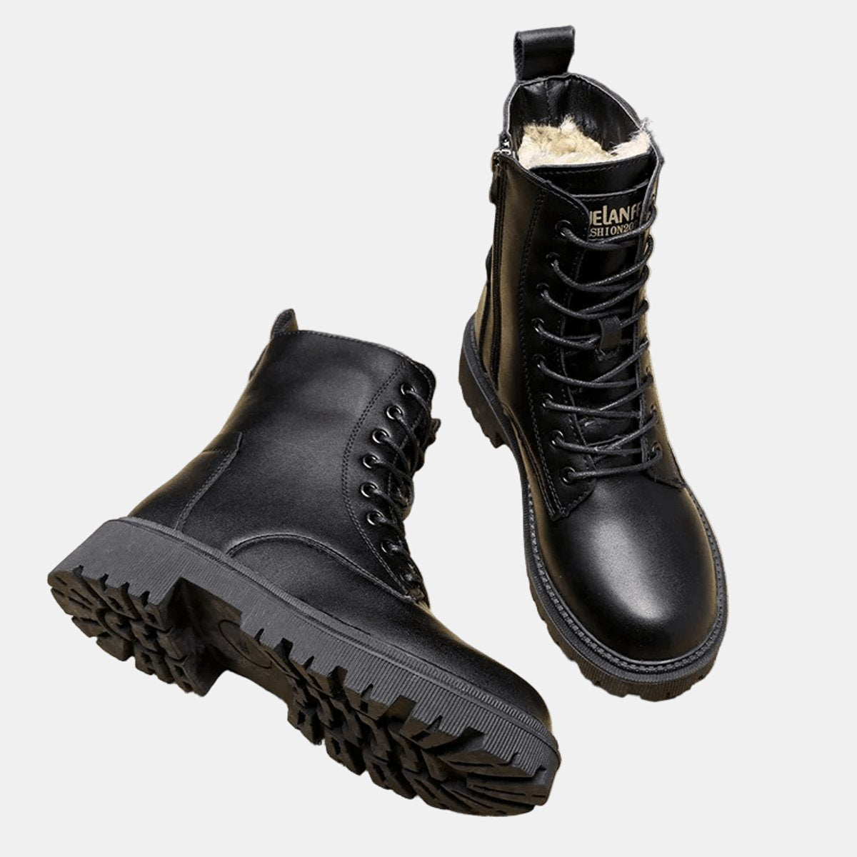 Bottines à lacets doublure peluche semelle épaisse pour femme