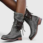Bottines à lacets avec détails cloutés talon bloc gris pour femme