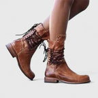 Bottines à lacets avec détails cloutés talon bloc marron pour femme