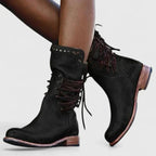 Bottines à lacets avec détails cloutés talon bloc noir pour femme