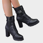 Bottines à lacets talon bloc avec boucle pour femme