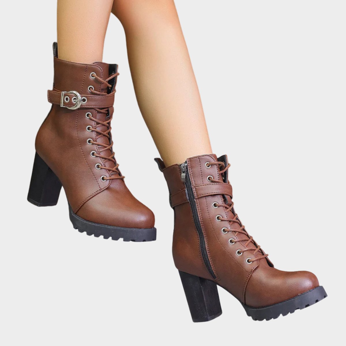 Bottines à lacets talon bloc avec boucle pour femme – vue 4