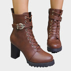 Bottines à lacets talon bloc avec boucle marron pour femme