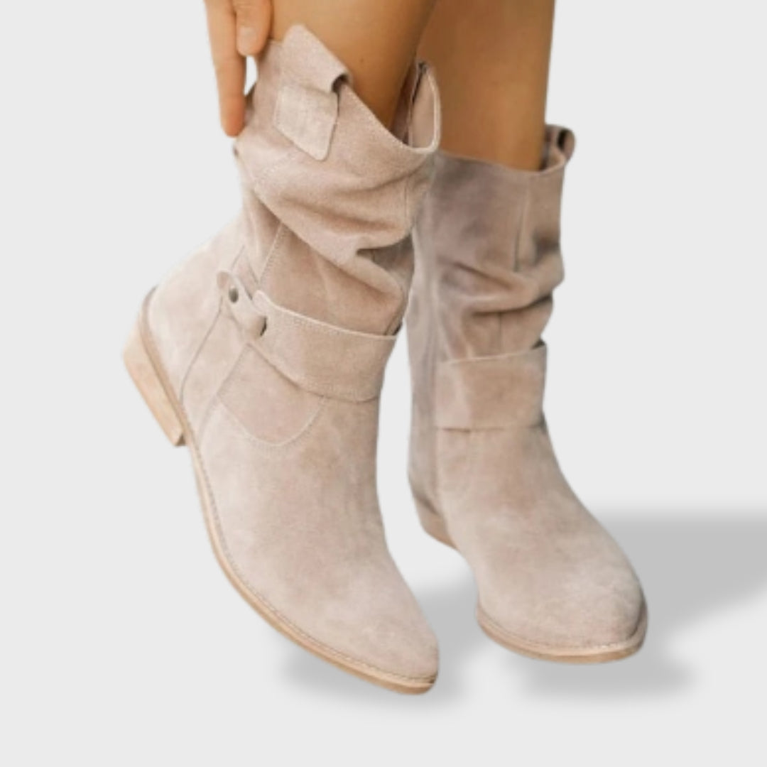 Bottines sangles décoratives fermeture éclair latérale beige pour femme