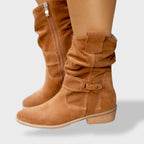 Bottines sangles décoratives fermeture éclair latérale marron clair pour femme