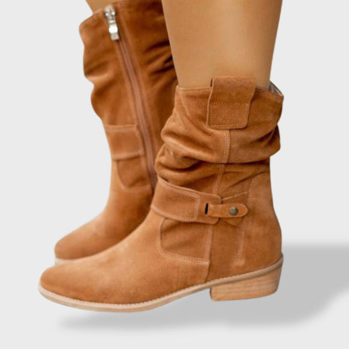 Bottines sangles décoratives fermeture éclair latérale marron clair pour femme