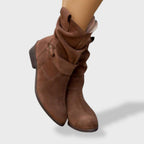 Bottines sangles décoratives fermeture éclair latérale marron foncé pour femme