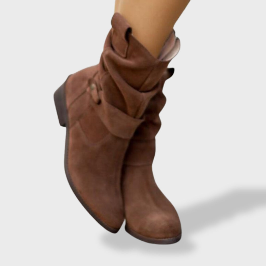 Bottines sangles décoratives fermeture éclair latérale marron foncé pour femme