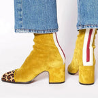 Bottines talon bloc bout carré jaune pour femme